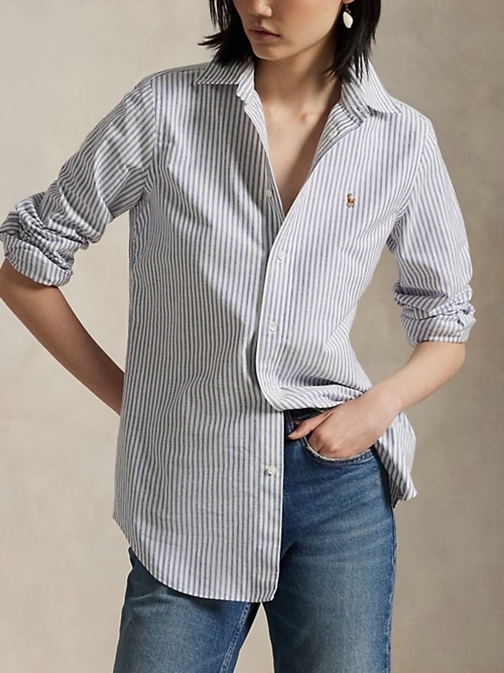 Ralph Lauren Striped Oxford Classic Fit Button Down Shirt Size 4 Blue Women’s